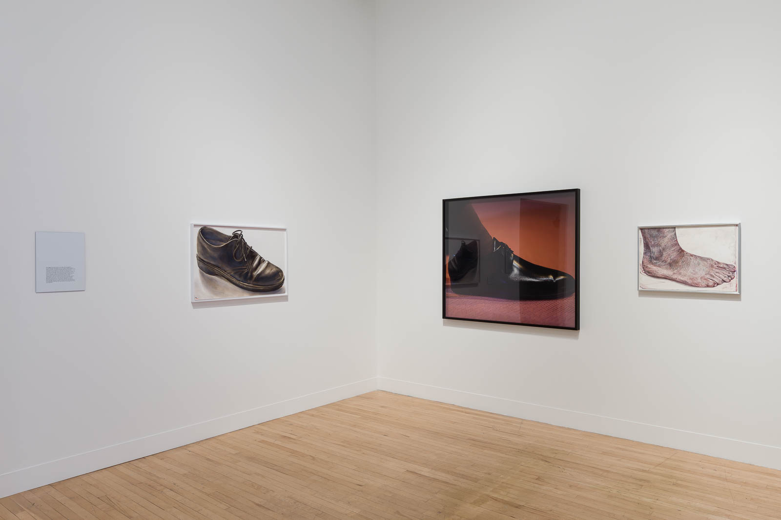 Ed Atkins, Untitled, 2022, digital print on dibond, right shoe from The Worm, installation view Tate Britain