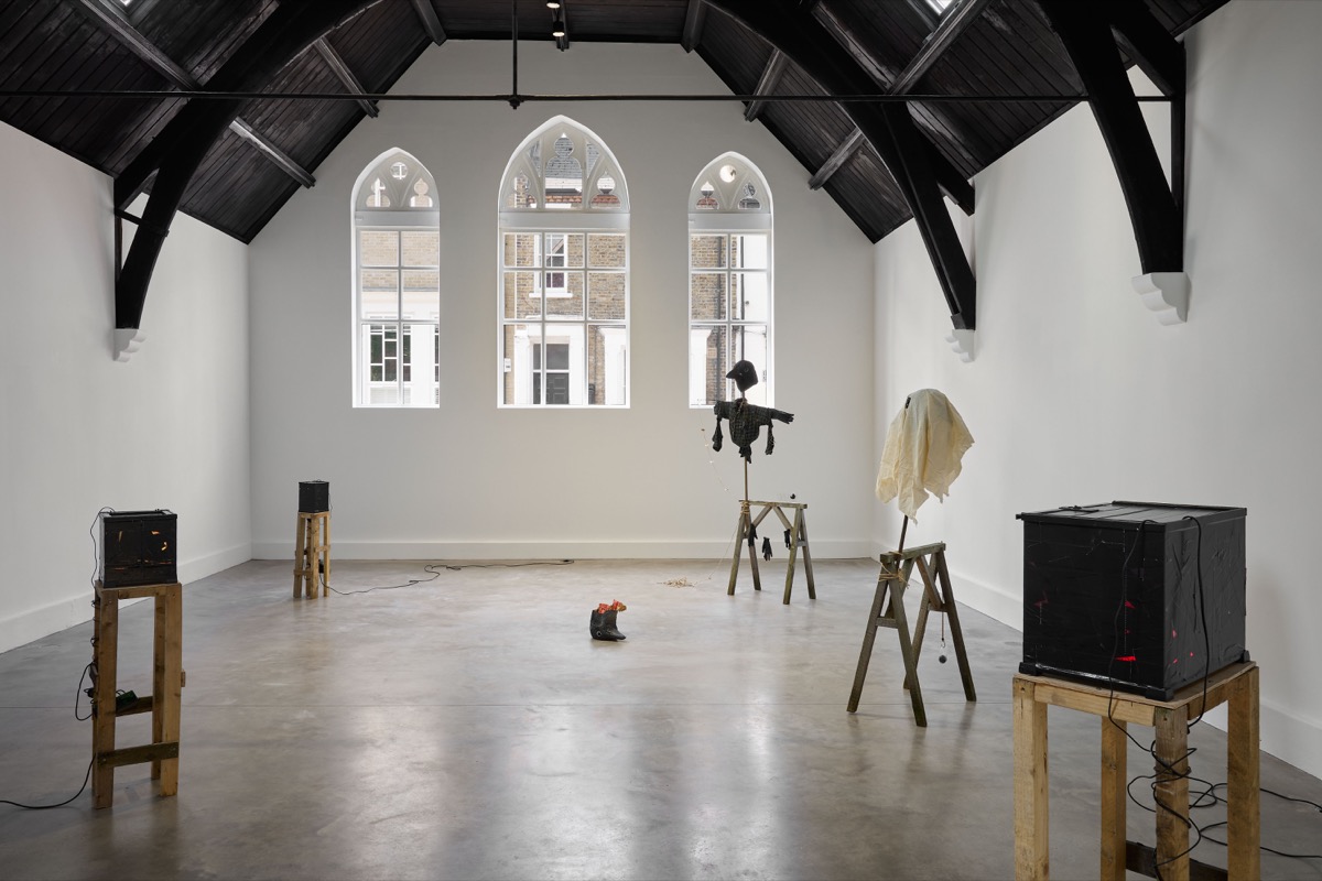 Installation view of Caspar Heinemann's 'Sod All' exhibition at Studio Voltaire, London, 2025