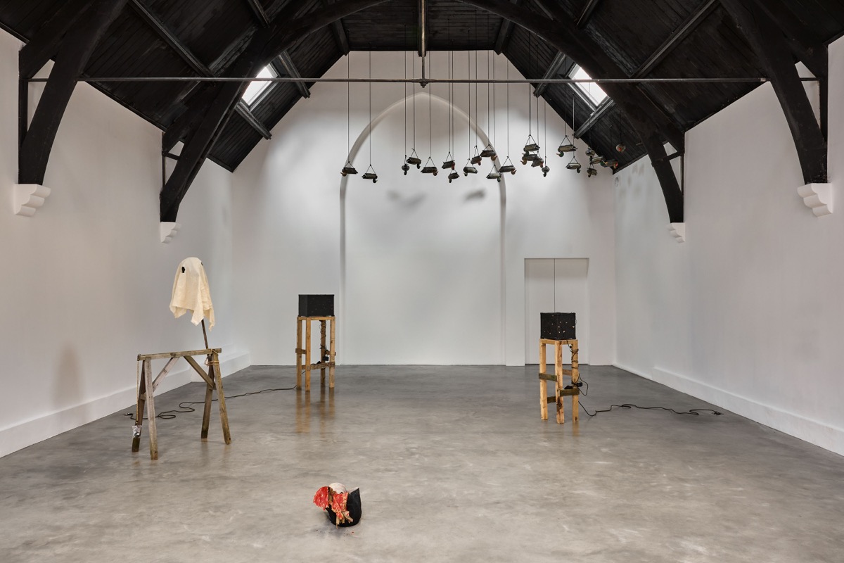 Installation view of Caspar Heinemann's 'Sod All' exhibition at Studio Voltaire, London, 2025